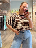 Tina T-shirt - Brown & White Stripes