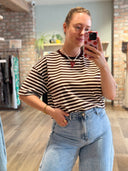 Tina T-shirt - Brown & White Stripes