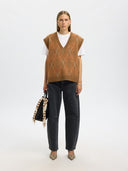 Lulu Brushed Argyle Knit Vest - Golden Brown
